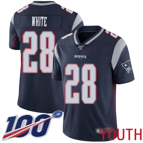 New England Patriots Football #28 100th Season Limited Navy Blue Youth James White Home NFL Jersey->women nfl jersey->Women Jersey